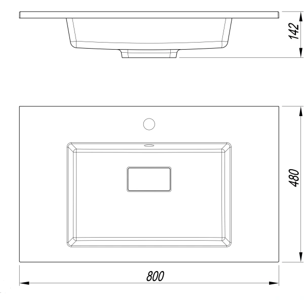 Раковина встраиваемая сверху (80х48) Style Line Line СС-00002459 антрацит