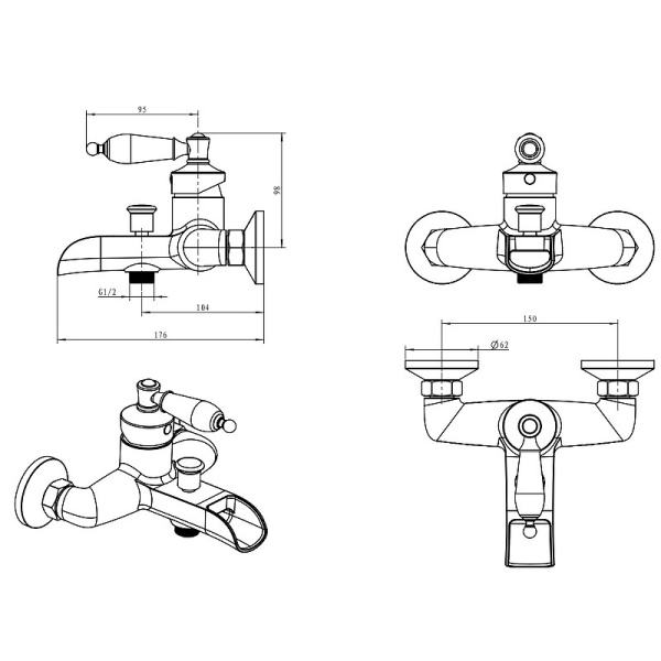 Смеситель для ванны Boheme Vogue 223-BLC