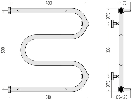 Полотенцесушитель водяной (50х50) М-образный+ Сунержа 022-4008-5050