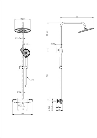 Душевая система с термостатом WONZON & WOGHAND CAPSULE, брашированное золото WW-B3031-A- BG