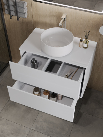 Тумба с раковиной подвесная 75 см, Orange Otto Ot-75TuMDF+B07-345W белый глянец