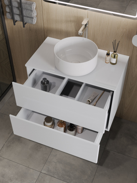 Тумба с раковиной подвесная 75 см, Orange Otto Ot-75TuMDF+B07-345W белый глянец