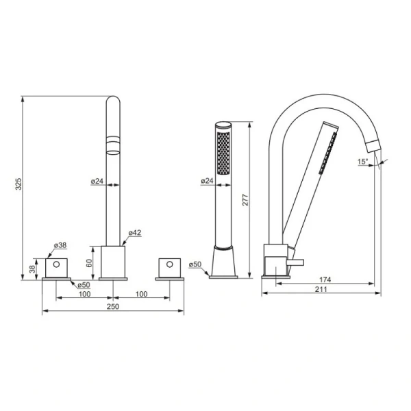Смеситель на борт ванны Damixa Scandinavian Pure 360400300