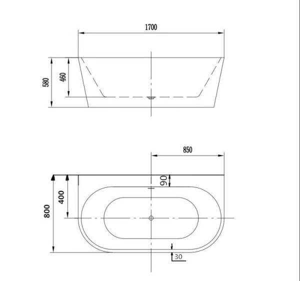 Акриловая ванна (170х80) Art&Max AM-206A-1700-800