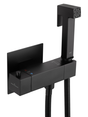 Смеситель с гигиеническим душем и термостатом встраиваемый WONZON & WOGHAND, черный матовый WW-88819903-MB