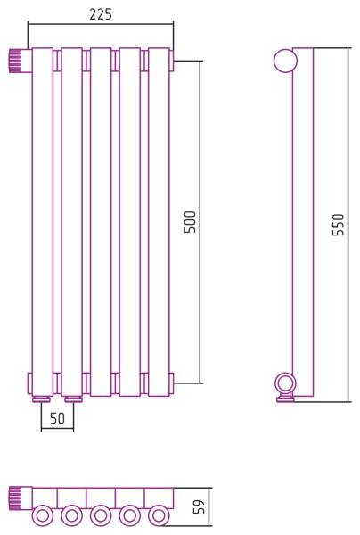 Полотенцесушитель Водяной Сунержа Эстет-0 EU50 левый (50х22) 5 секций Золото 03-0320-5005