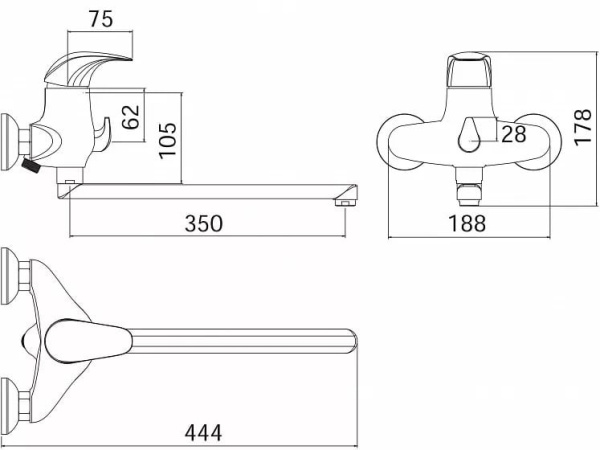 Смеситель для ванны Damixa Space 109000000 Смеситель для ванны Damixa Space 109000000