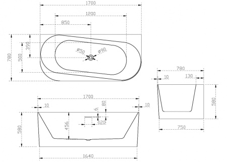 Акриловая ванна (170х78) ABBER AB9494-1.7 без гидромассажа, белый