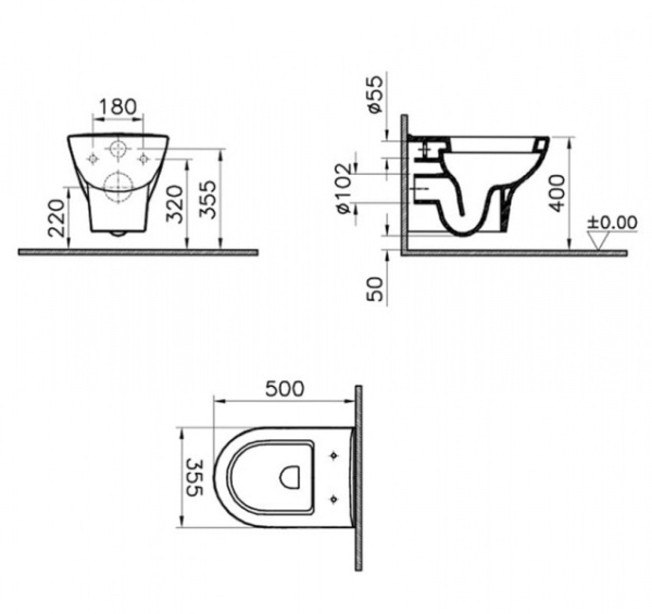 Унитаз подвесной с сиденьем Vitra Zentrum 5785L003-0075