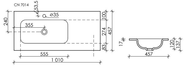 Раковина накладная (101х45,7) Ceramica Nova ELEMENT CN7014MB
