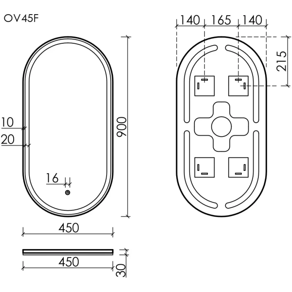 Зеркало с подсветкой Sancos Oval (45х90) OV45F