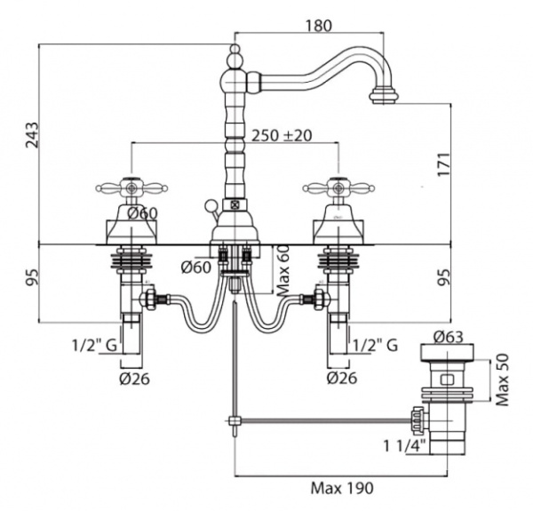 Смеситель для раковины Cezares Atlantis nostalgia ATLANTIS-NOSTALGIA-BLS2-03/24