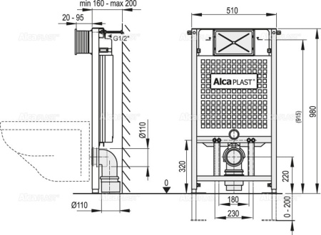 Скрытая система инсталляции Alcaplast Sádroмodul A101/850