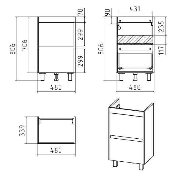 Тумба под раковину Misty Алиса 50 Э-Али01050-0112Я