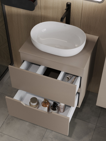 Тумба с раковиной подвесная 60 см, Orange Line Li-60TuLMDF+B05-480W латте/белый