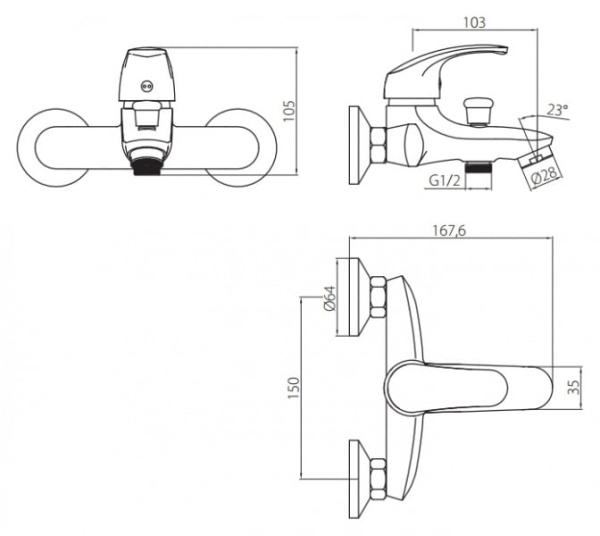 Смеситель для ванны Damixa RedBlu Palace One 411000000 Смеситель для ванны Damixa RedBlu Palace One 411000000