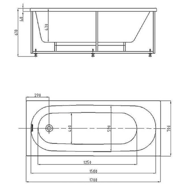 Акриловая ванна Акватек Оберон (170x70) OBR170-0000010 слив слева