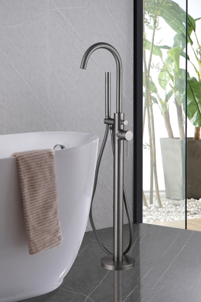 Смеситель ABBER Wasser Kreis AF8115NG напольный для ванны, никель Смеситель ABBER Wasser Kreis AF8115NG напольный для ванны, никель