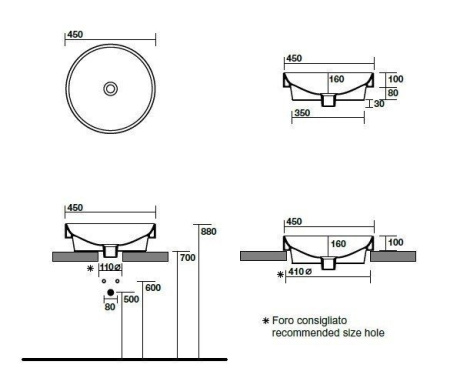 Раковина накладная (45х45)  Kerasan Cento 355781
