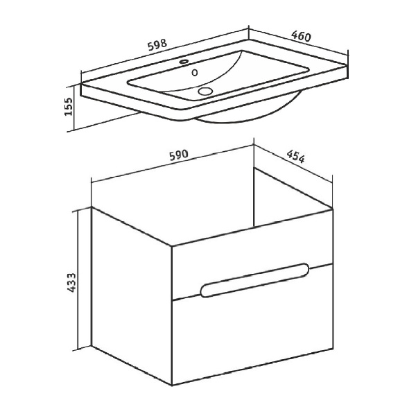 Тумба под раковину Runo подвесная 1 ящик  Парма 60 (00000001138)
