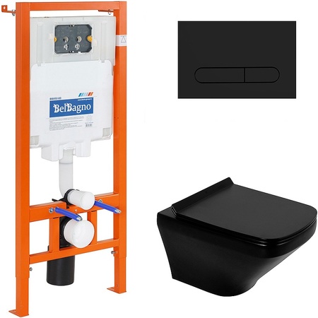 Комплект унитаза с инсталляцией BelBagno BB3201CHR-MB/BB3201SC-MB/BB002-80/BB007-PR-NERO.M