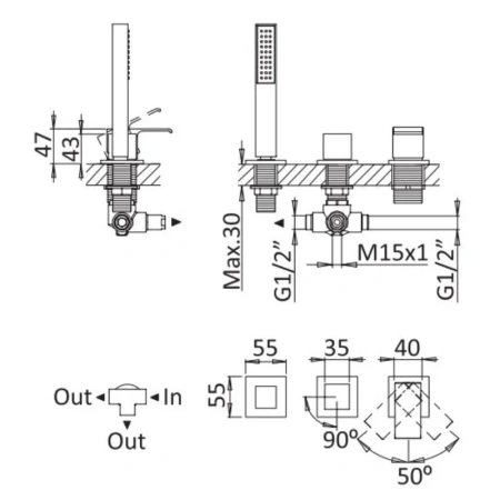 Смеситель на борт ванны Cezares Porta PORTA-BVDM3-BIO
