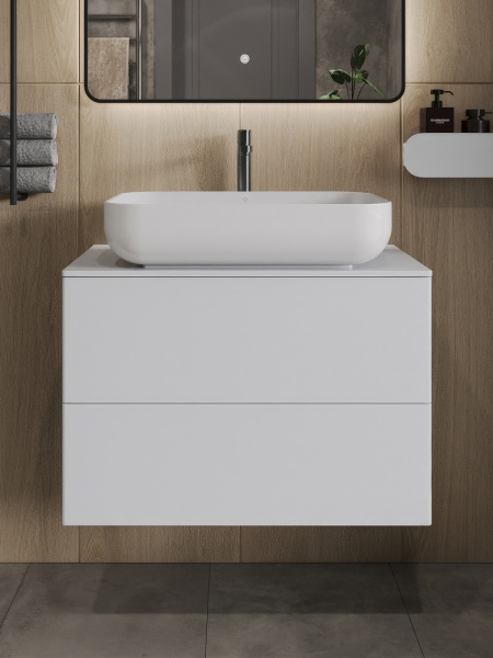 Тумба с раковиной подвесная 75 см,Orange Otto Ot-75TuMDF+B03-600W  белый глянец