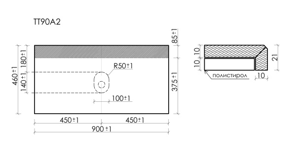 Столешница для ванной комнаты SANCOS 900х460, цвет kreman,  TT90A2