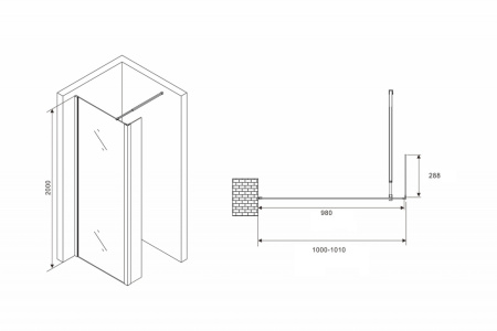Душевая перегородка (100х200) ABBER Immer Offen AG66100B черный