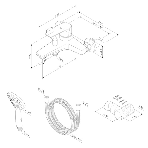 Смеситель для ванны Am.Pm Gem F90A15000