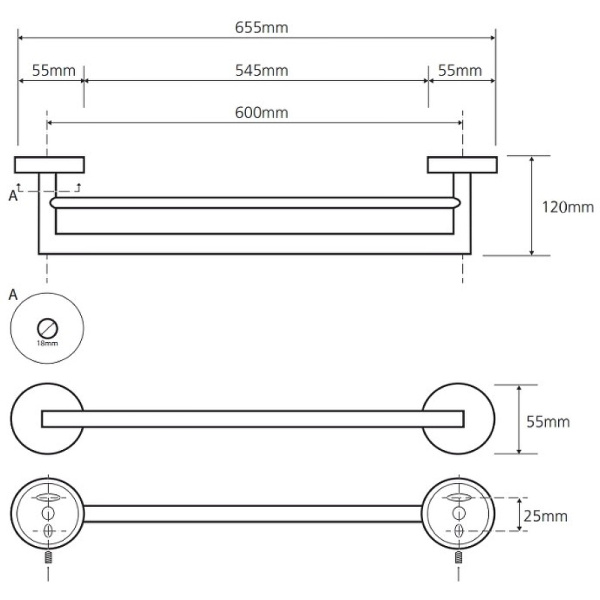 Полотенцедержатель 60см, двойной Bemeta Sablo 160204052