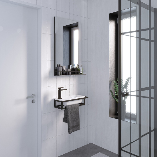 Консоль подвесная Grossman МЕТРИС-50 см 105002 черная, с полотенцедержателем