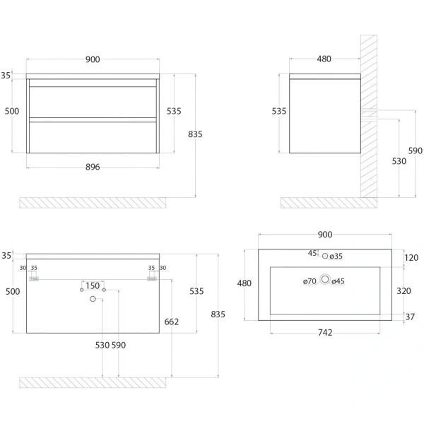 База под раковину Art&max Family-900-2C-SO-BL Bianco Lucido