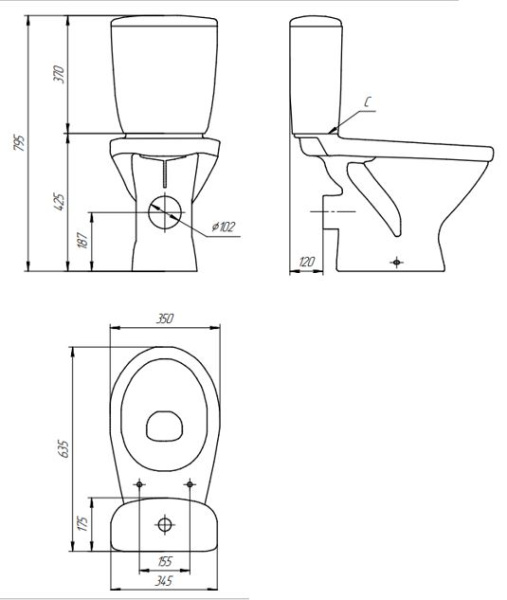 Унитаз напольный Cersanit TRENTO 011 3/6 TPL S-KO-TR011-3/6-PL-w