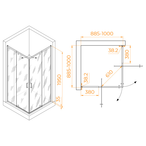 Душевой уголок (90х90) RGW Passage PA-038B 350803899-14 прозрачное