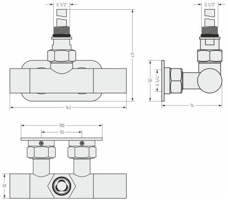 Вентиль Сунержа угловой EU50 (1 х G 1/2" НР х G 3/4" НГ) 00-1425-1234