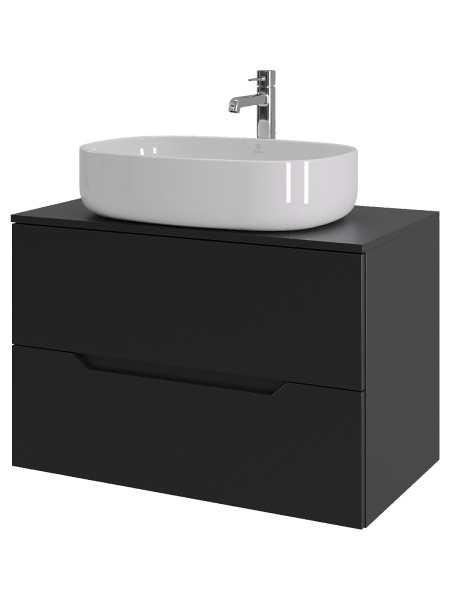 Тумба с раковиной подвесная 80 см, Orange Line Li-80TubMDF+B08-600W черный/белый