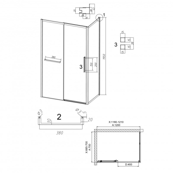 Душевой уголок (120х70) Grossman Style 120.K33.05.1270.10.02