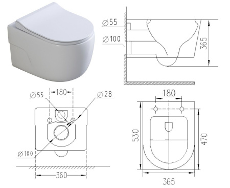 Унитаз подвесной безободковый Art&Max Verona AM012CHRT/SC микролифт