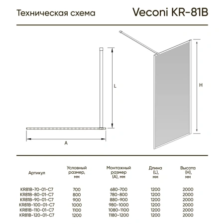 Душевая перегородка Veconi Korato KR-81B, (100x200) KR81B-100-01-C8