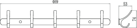 Планка с крючками 5 крючков Savol S-004255