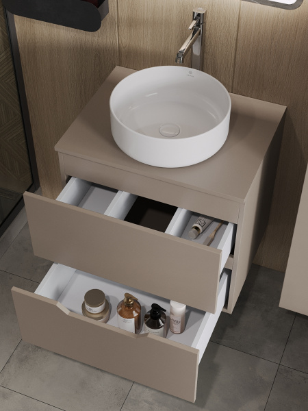 Тумба с раковиной подвесная 60 см, Orange Line Li-60TuLMDF+B09-360W латте/белый