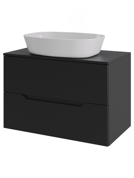 Тумба с раковиной подвесная 70 см, Orange Line Li-70TubMDF+B08-500W черный/белый