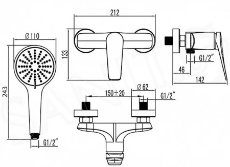 Смеситель для ванны и душа Lemark Bronx (LM3703GM)