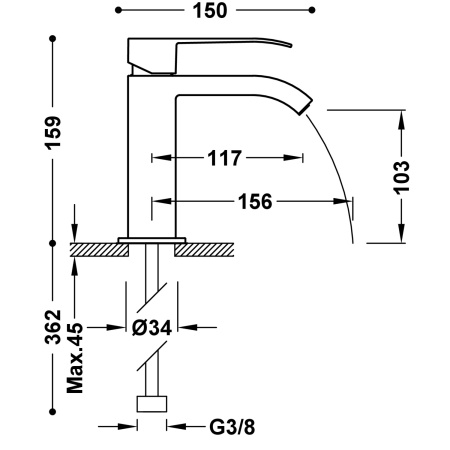 Смеситель для раковины с каскадным изливом TRES Cuadro 00610101