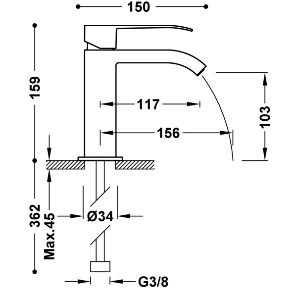 Смеситель для раковины с каскадным изливом TRES Cuadro 00610101