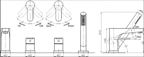 Смеситель для ванны на бортик Cezares Laconico LACONICO-C-BVDM-01