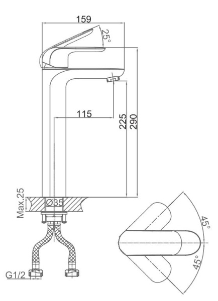 Смеситель для раковины высокий D&K Venice Gondola (DA1022018)