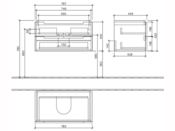 Тумба под раковину Villeroy & Boch Subway 2.0 A68900DH подвесная цвет белый глянцевый