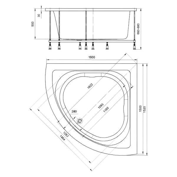 Акриловая ванна Aquatek Юпитер (150x150) UPT150-0000005